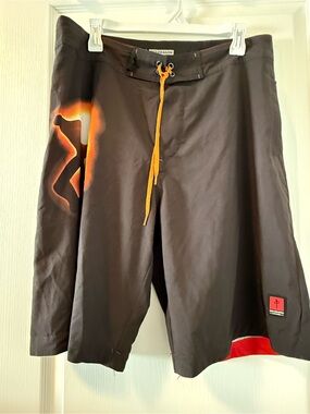 Red Dragon Black Cargo Swim Shorts with Orange Accent